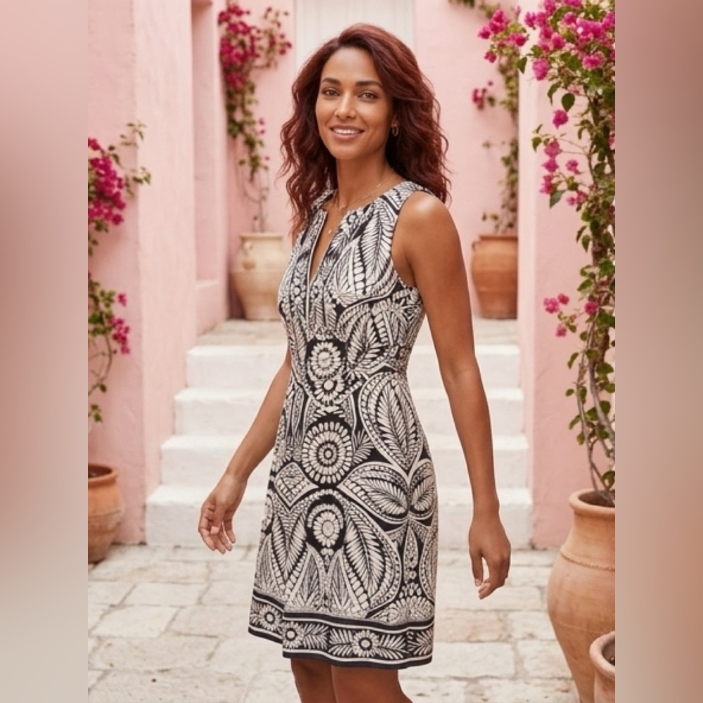 Banana Republic Black and White Patterned Midi Dress